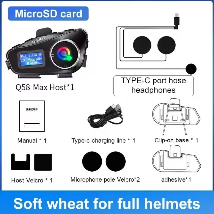Motosiklet Kask Bluetooth Intercom – FM Radyolu  Su Geçirmez Q58-Max