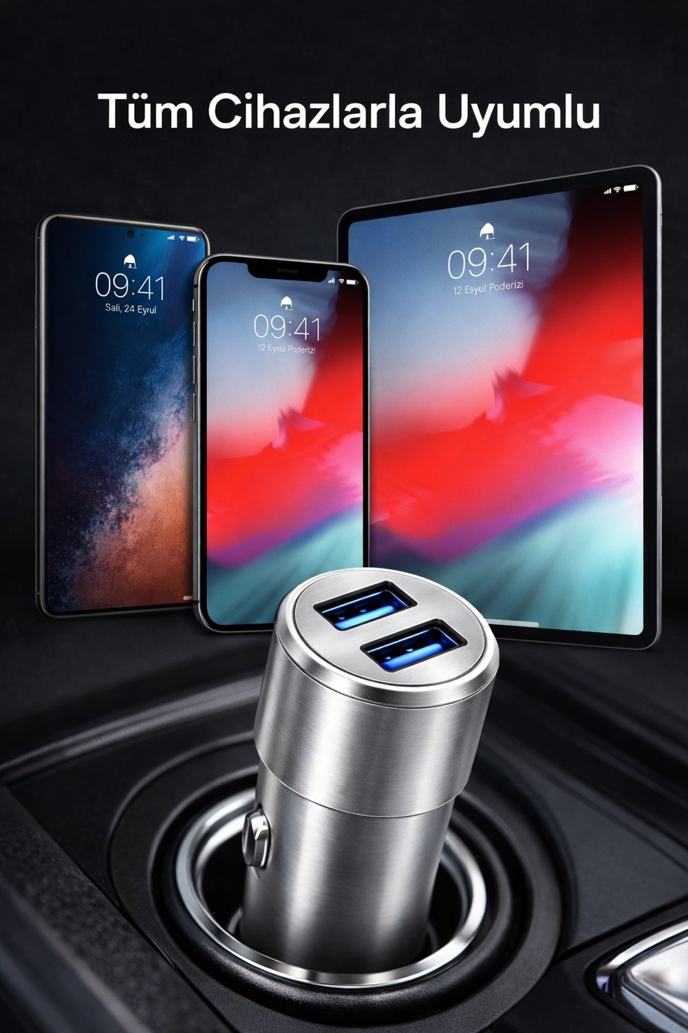 TELKUR Çift Usb Çıkışlı Metal Başlıklı Araç Şarj Cihazı ( Micro Kablo Hediyeli )