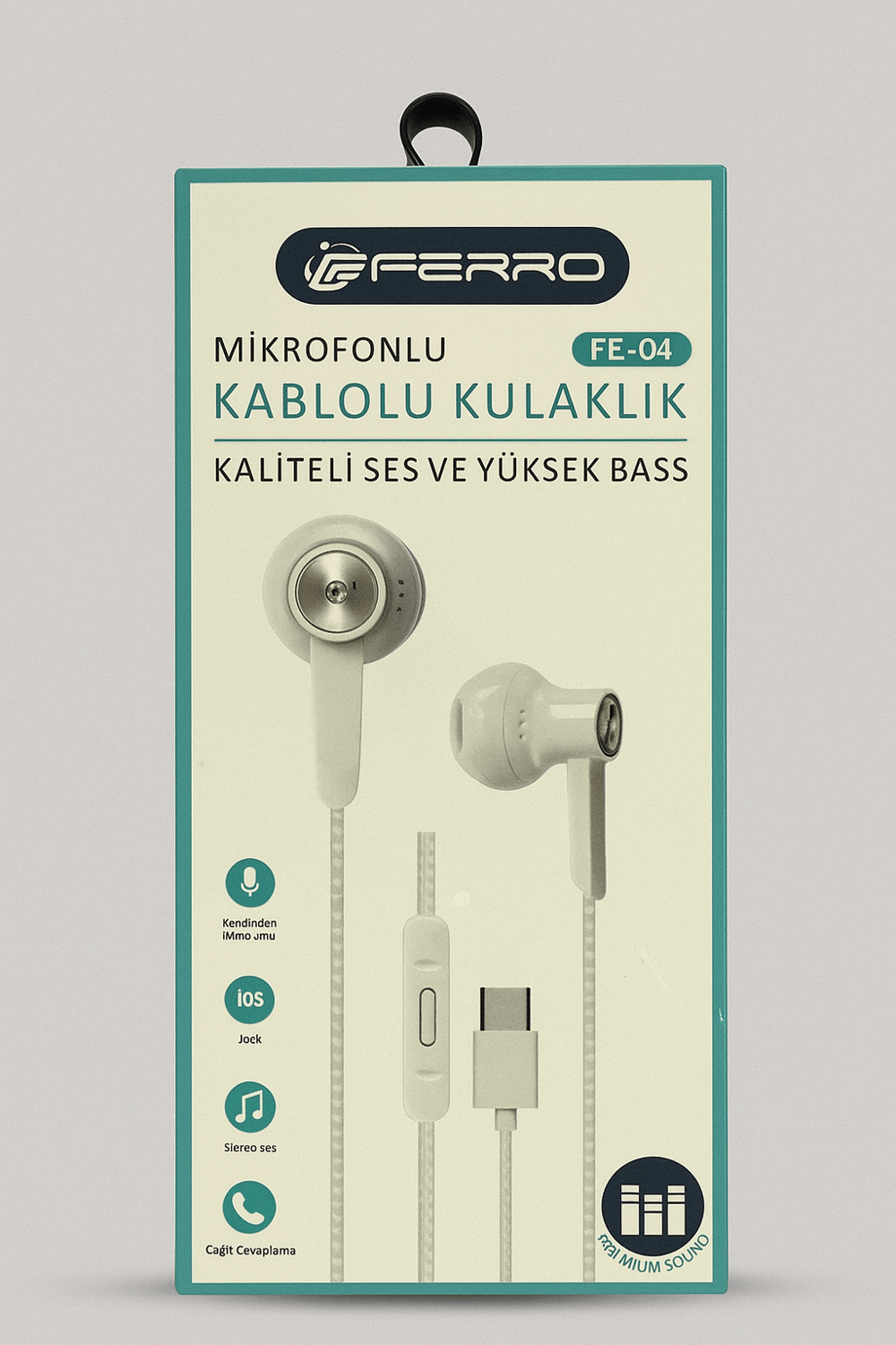 FERRO Kaliteli Ses Yüksek Baslı Kablolu Kulak İçi Mikrofonlu Type-c Girişli  Kulaklık  FE-04
