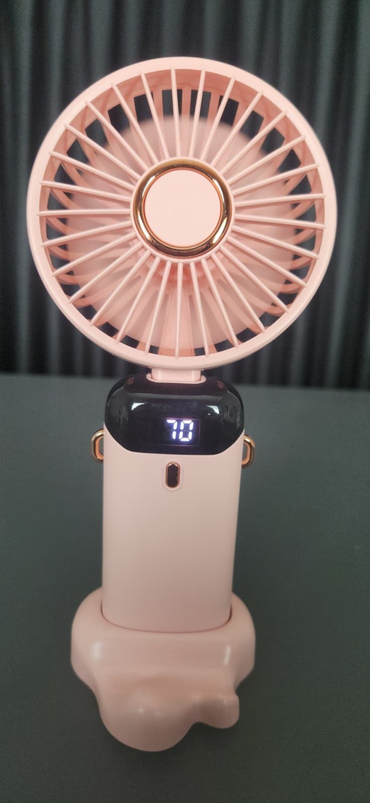 TELKUR N15 PEMBE Mini Klima 5 Kademeli Şarjlı Taşınabilir Dijital Led Göstergeli Boyna Asmalı El Fanı Vantilatör