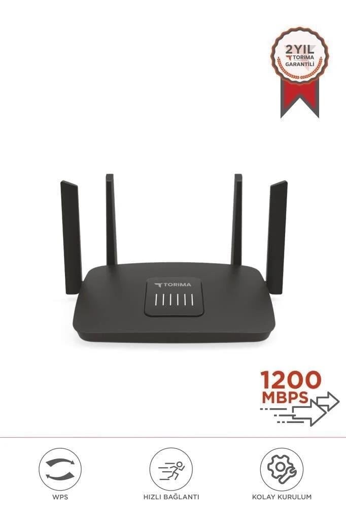 Torima AC06 Siyah Çift Bant Kablosuz WiFi Router 1200Mbps – 2.4GHz & 5GHz 4 Antenli