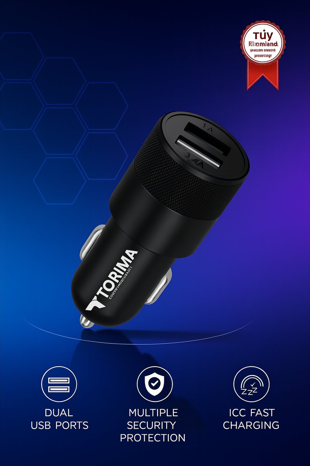 Torima C3 Siyah Tüm Araçlara Uyumlu Araba Çakmaklık Çift USB Girişli Oto Şarj Aleti Soketi