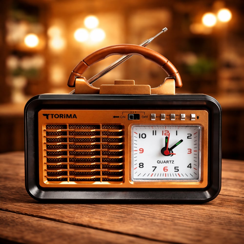 Torima D60 Nostaljik Radyo Görünümlü Fenerli Bluetooth,Hafıza Kartı,Usb Bellek,Aux Ve Radyo Destekli Hoparlör Kızıl Ahşap