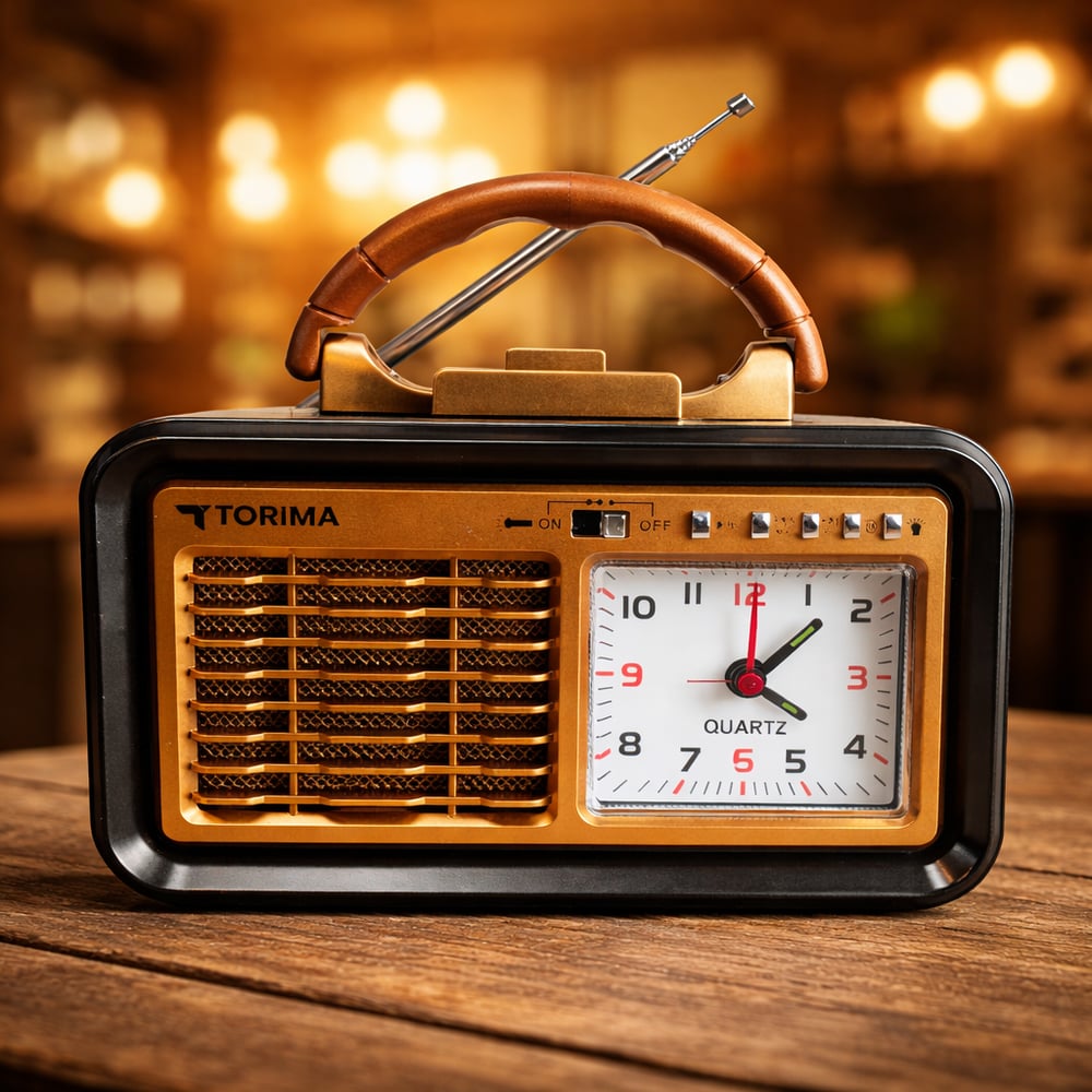 Torima D60 Nostaljik Radyo Görünümlü Fenerli Bluetooth,Hafıza Kartı,Usb Bellek,Aux Ve Radyo Destekli Hoparlör Parlak Ahşap