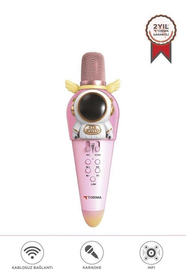 Torima KIDMIC01 Astronot Figürlü Şarjlı BT Karaoke Mikrofon ve Ho0parlör  Pembe
