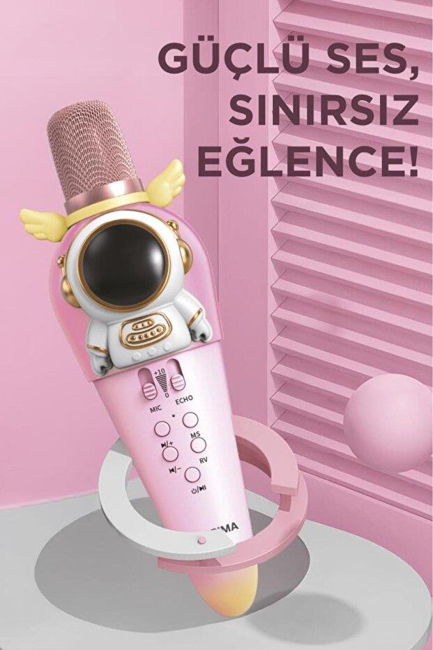 Torima KIDMIC01 Astronot Figürlü Şarjlı BT Karaoke Mikrofon ve Ho0parlör  Pembe