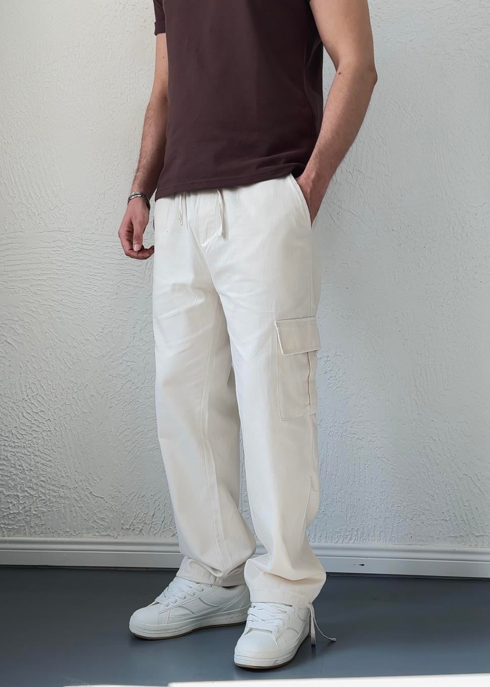 Ayarlanabilir Paça Kargo Cepli Baggy Yazlık Pantolon/ BEJ - KRG01