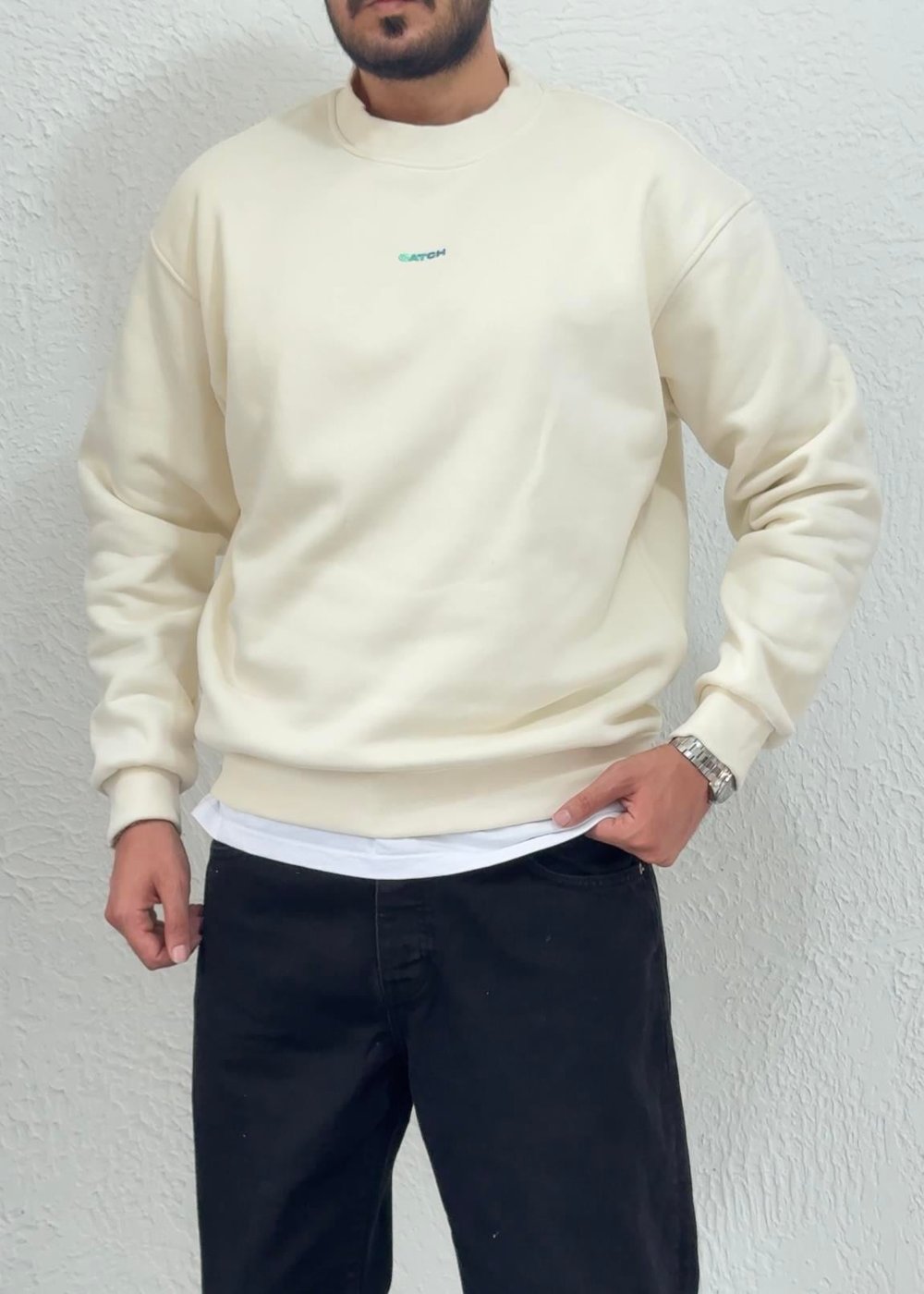 Oversize Kalıp Basic Sweatshirt / Bej - CTH02