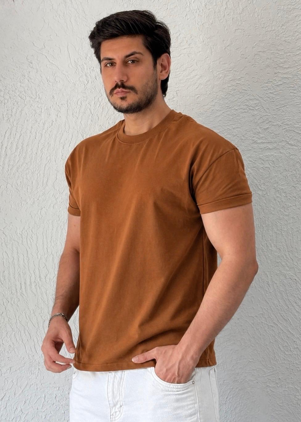 Özel kesim Kolları dar Oversize T-shirt / KAHVE - BSC03