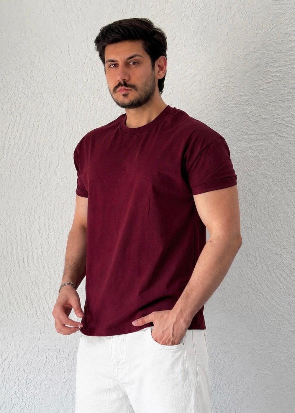 Özel kesim Kolları dar Oversize T-shirt / Bordo
