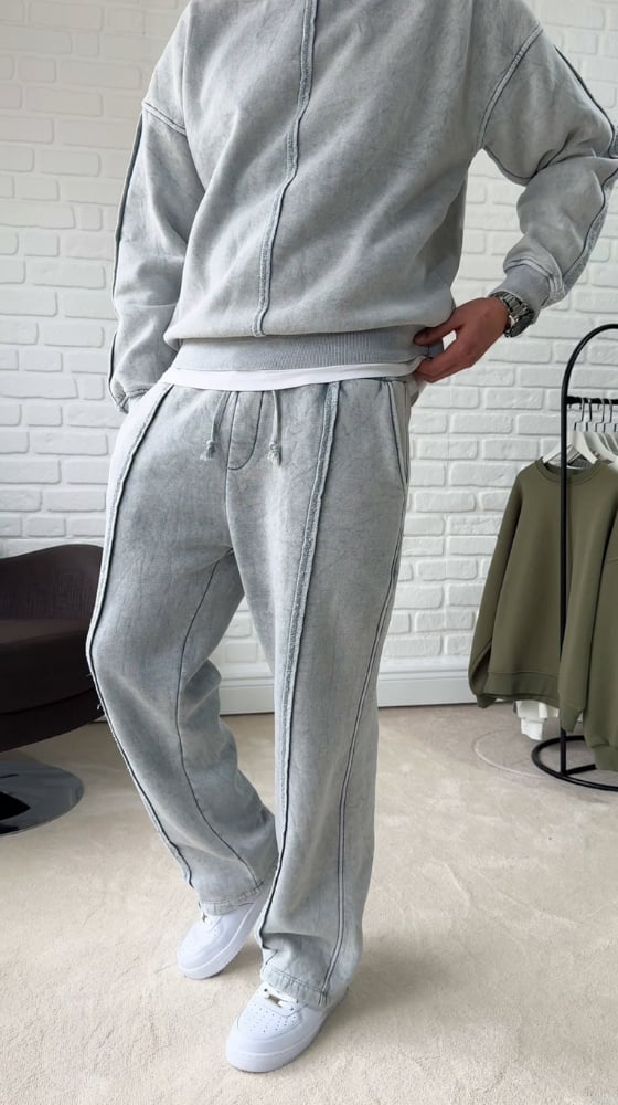 Premium Kalite Oversize Yıkamalı Eşofman Takımı/ AÇIK GRİ-TKM02