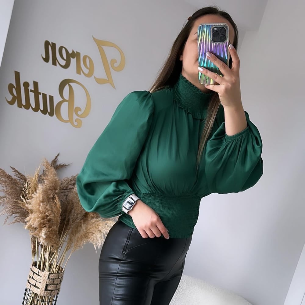 BALIKÇI YAKA SATEN BLUZ
