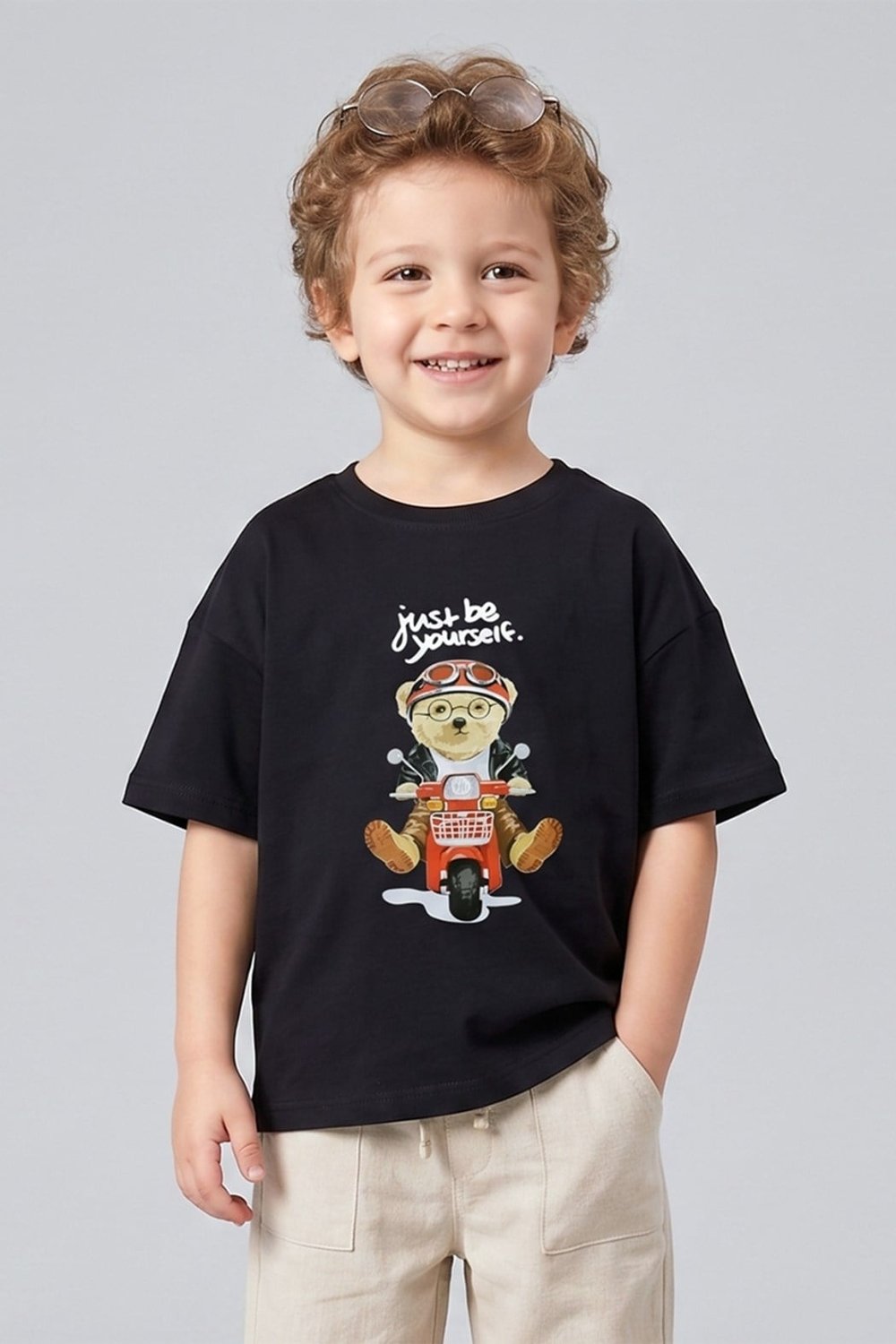 Erkek Çocuk Ayıcık Baskılı Tshirt 1-7 Yaş Füme