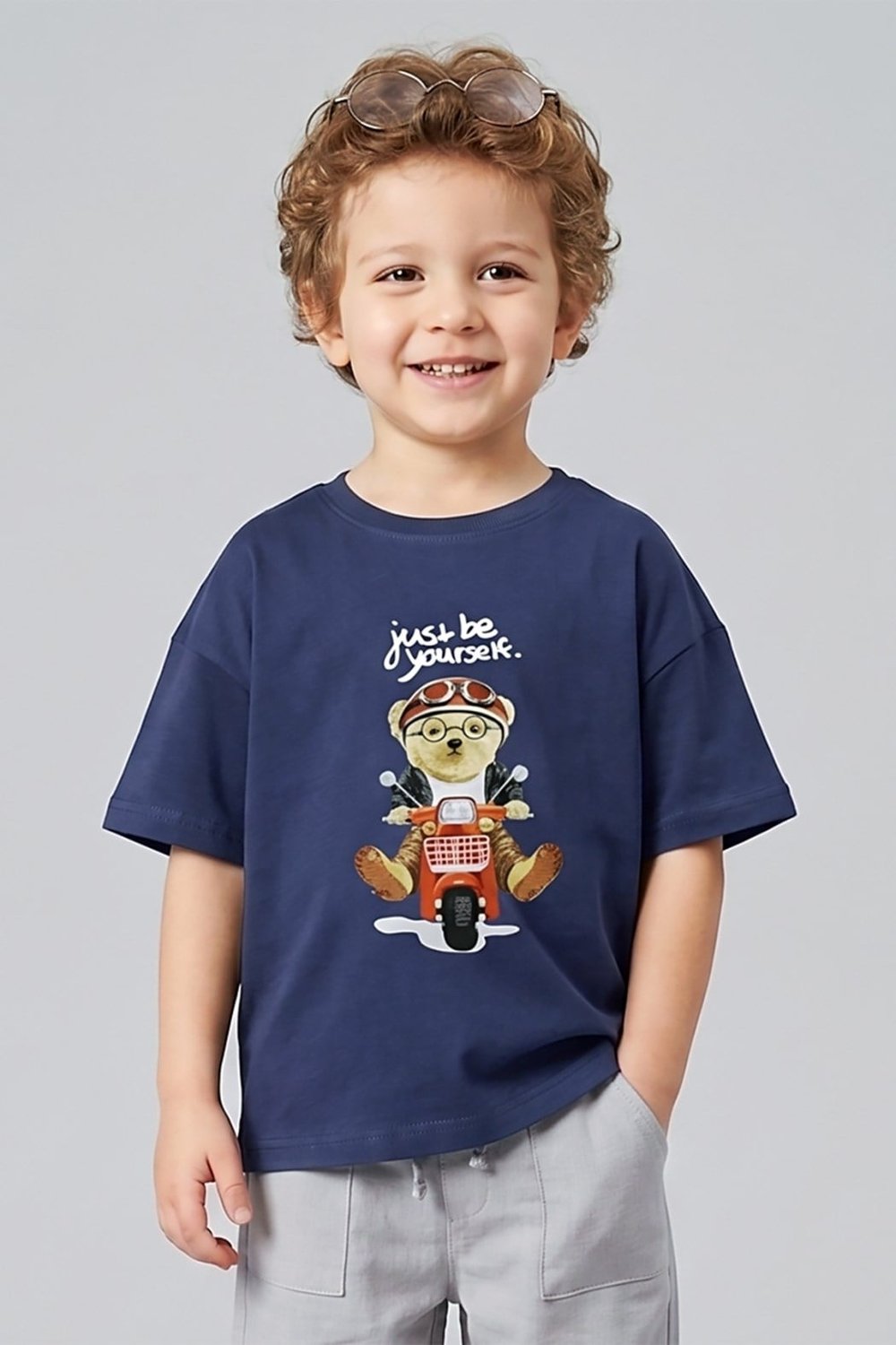 Erkek Çocuk Ayıcık Baskılı Tshirt 1-7 Yaş Mavi