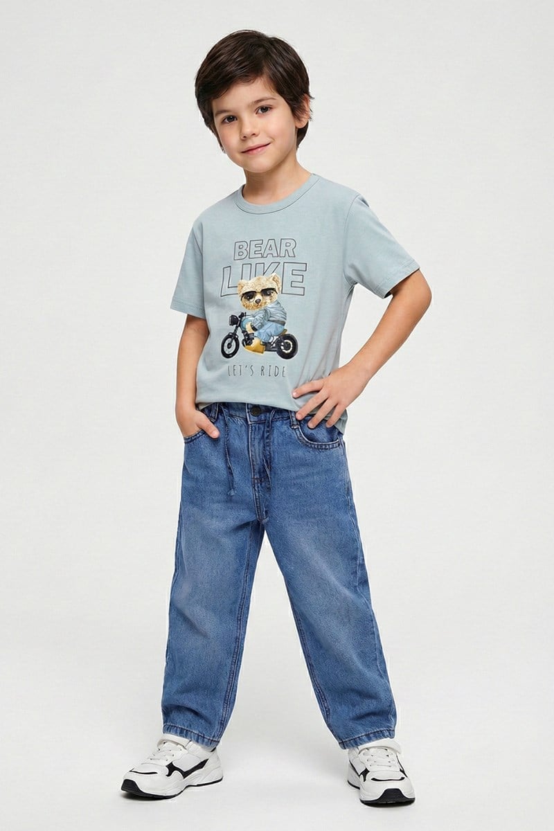 Erkek Çocuk Ayıcık Desenli Tshirt Mint 4-9 Yaş