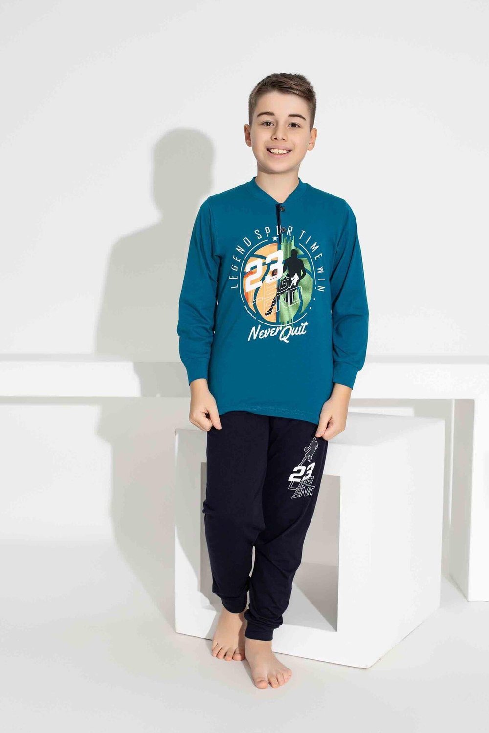 Erkek Çocuk Basketbol Desenli Uzun Kollu Pijama Takımı