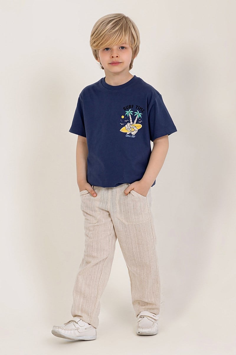 Erkek Çocuk Keten Pantolon Bej 4-9 Yaş