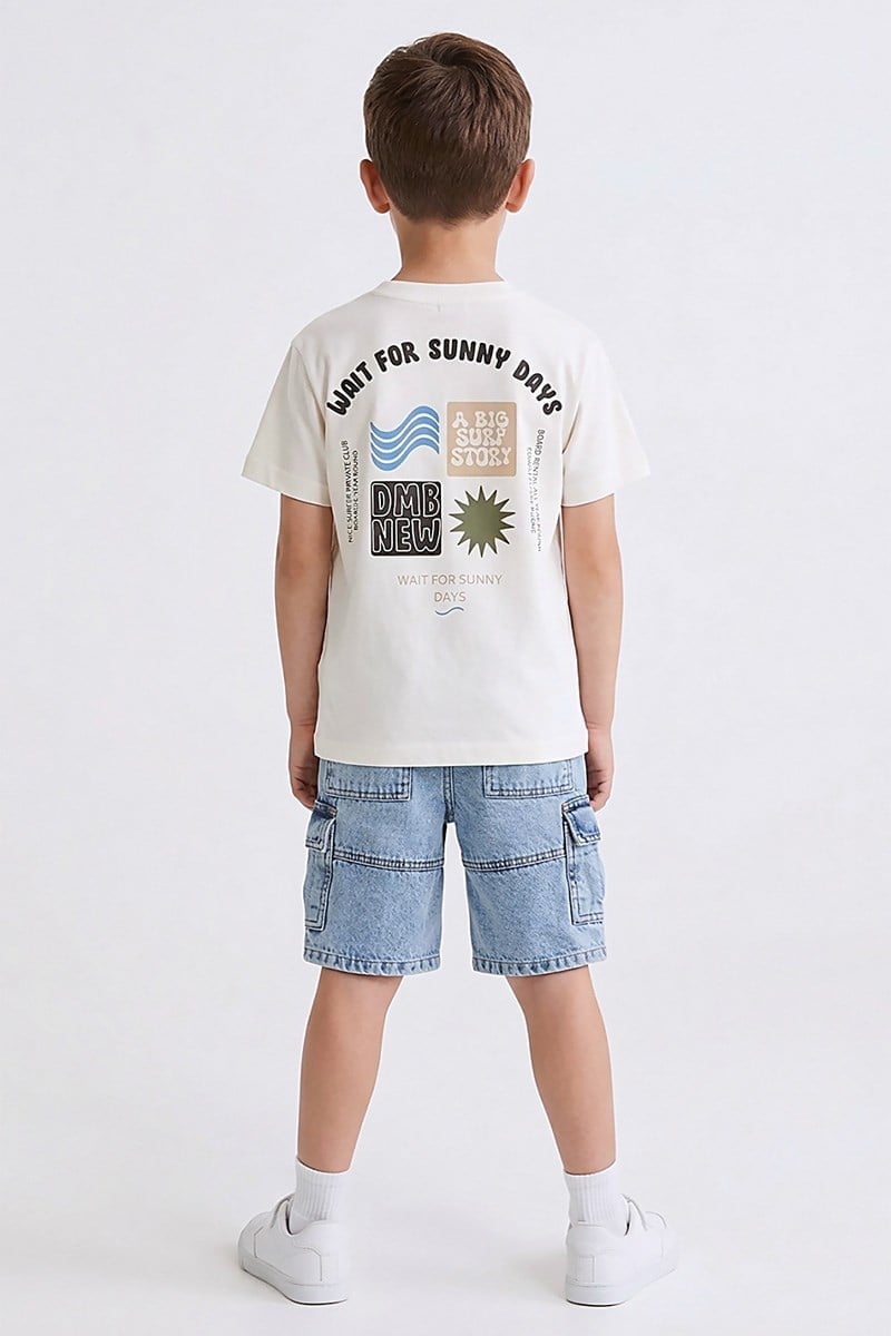 Erkek Çocuk Paten Baskılı Tshirt Ekru 4-9 Yaş
