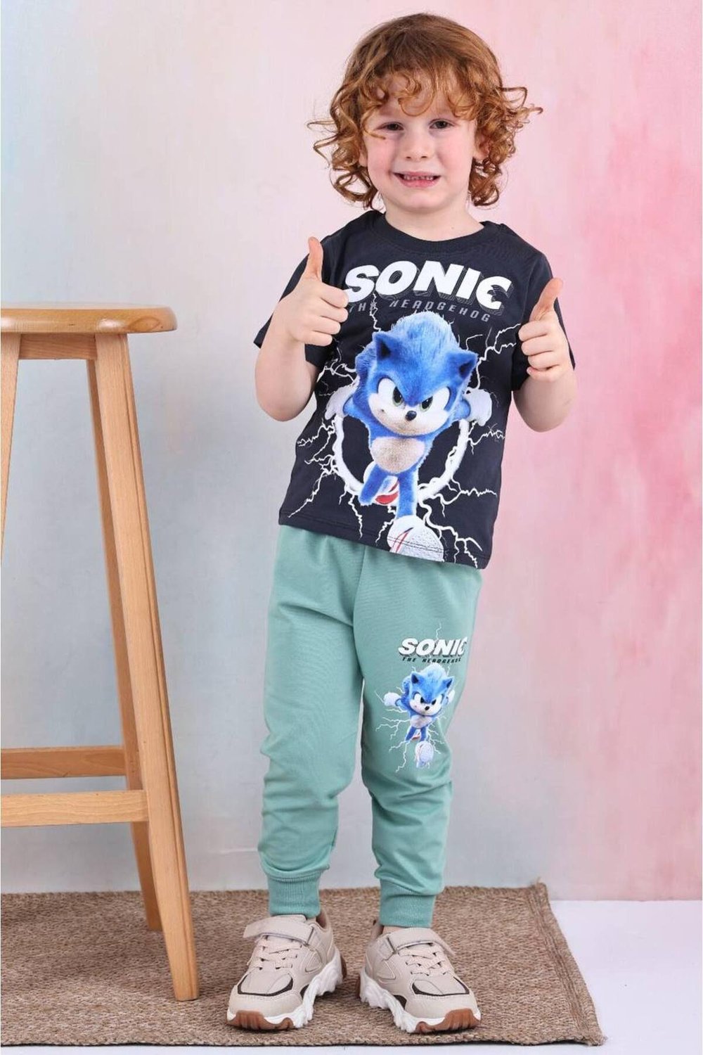 Erkek Çocuk Sonicc Desenli Kısa Kollu Tshırt Eşofman 2'Li Takım