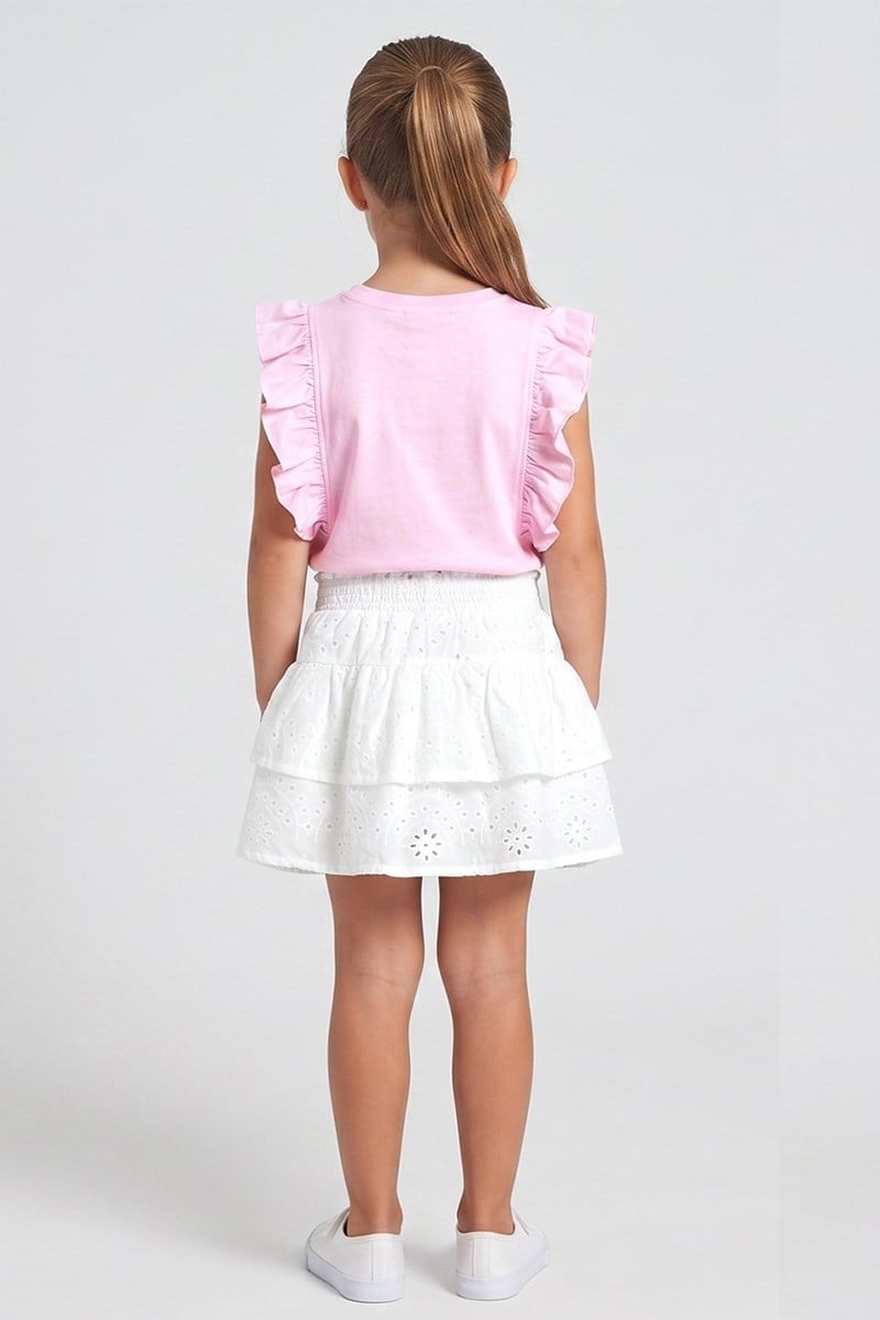 Kız Çocuk Brode Etek Tshirt  2li Takım Pembe 2-7 Yaş