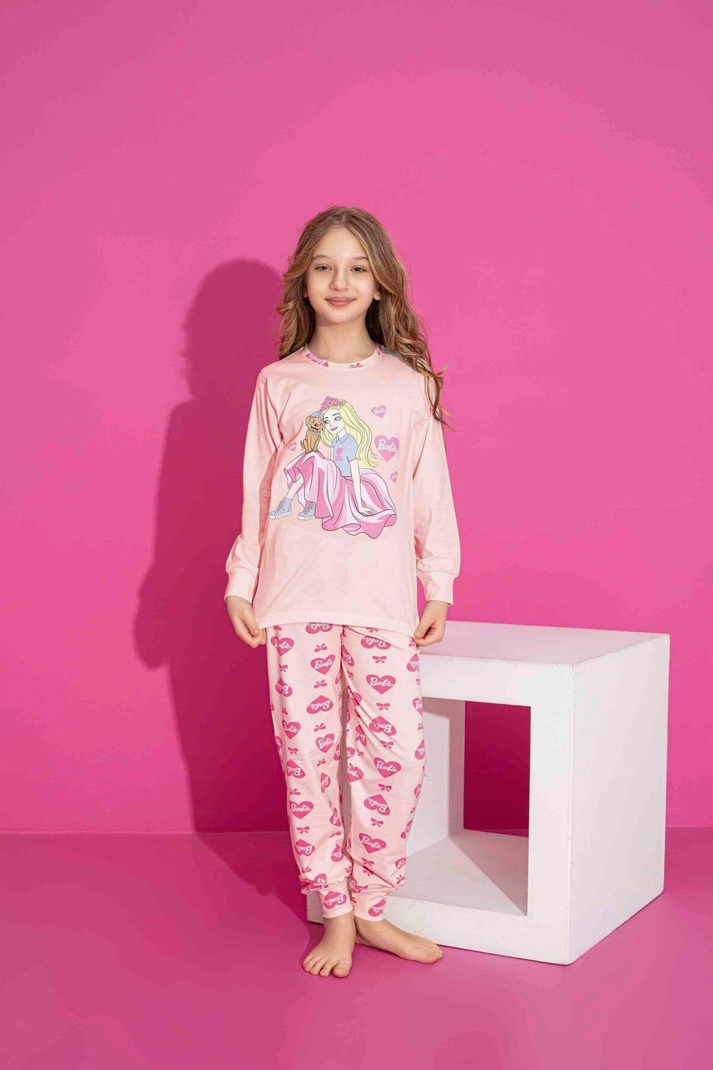 Kız Çocuk Desenli Uzun Kollu Pijama Takımı