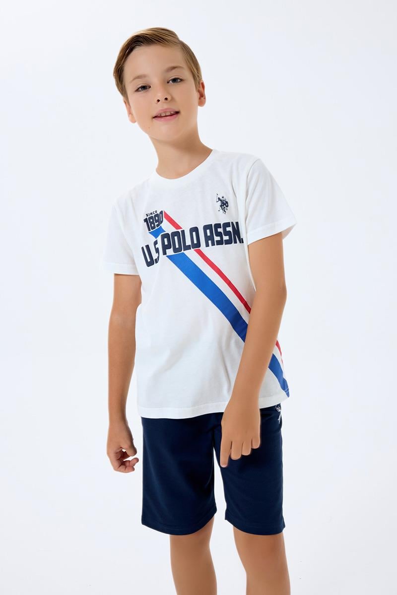 U.S. Polo Assn Erkek Çocuk  2 li Bermuda T-şhirt Takım Beyaz