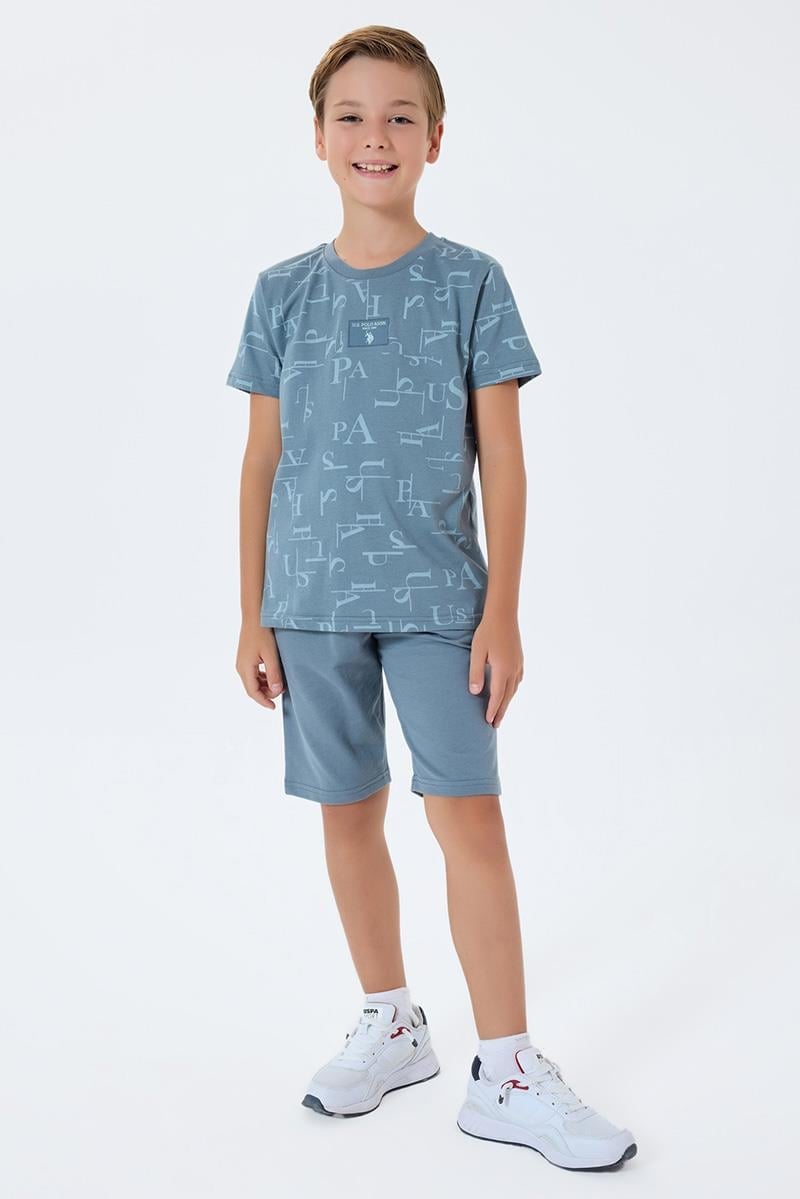 U.S. Polo Assn Erkek Çocuk  2 li Bermuda T-şhirt Takım Gri