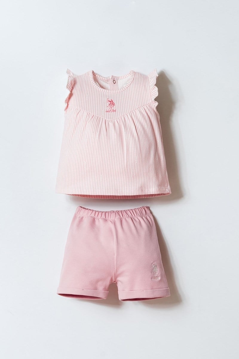 U.S. Polo Assn Kız Bebek 2 li Şort T-shirt Takım Pembe