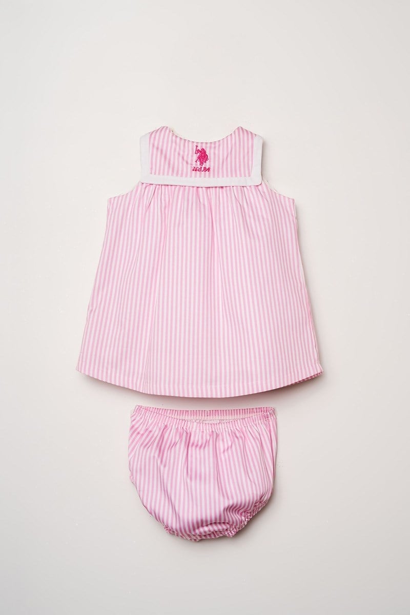 U.S. Polo Assn Kız Bebek Külotlu Dokuma Elbise Pembe