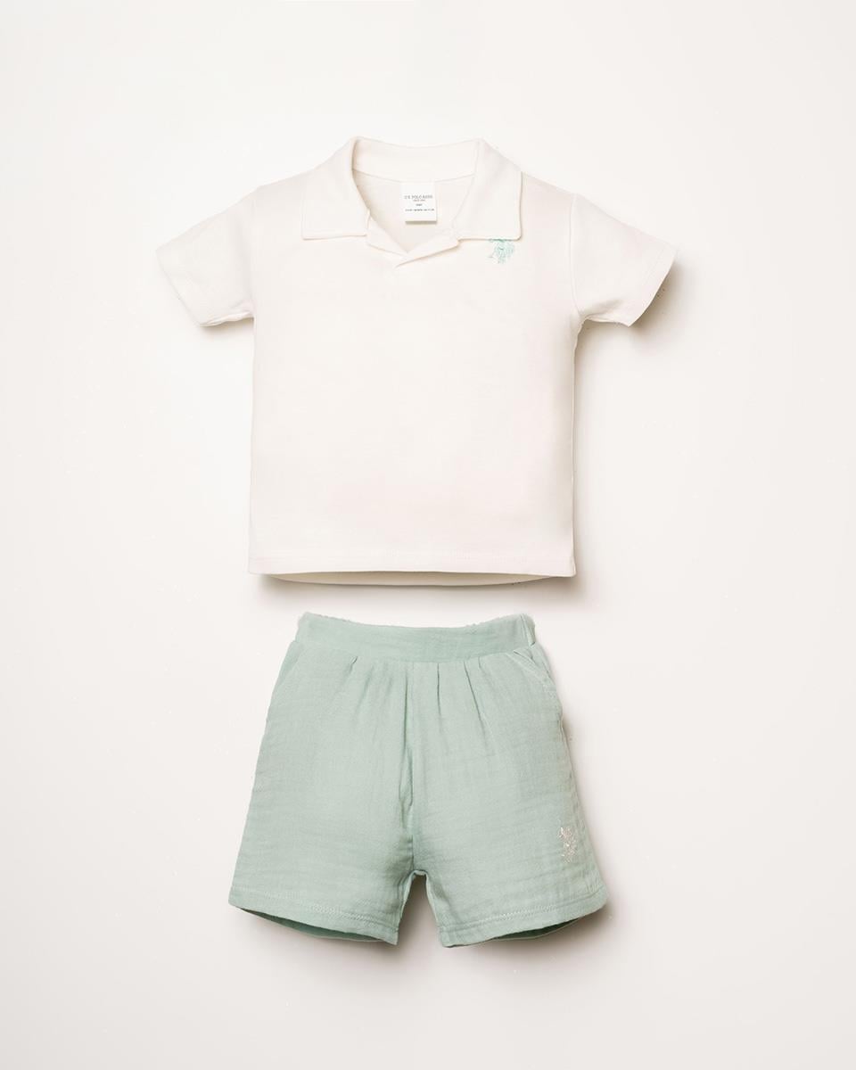 U.S. Polo Assn Erkek Bebek  2 li Şort T-şhirt Takım Beyaz - Mint
