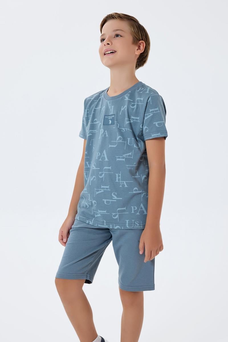 U.S. Polo Assn Erkek Çocuk  2 li Bermuda T-şhirt Takım Gri