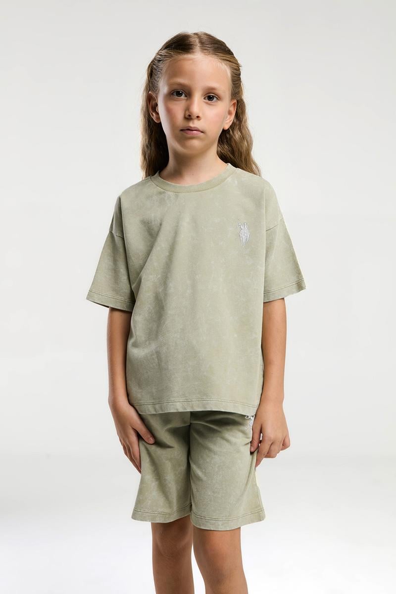 U.S. Polo Assn Kız Çocuk  2 li Bermuda T-şhirt Takım Çay Yeşili