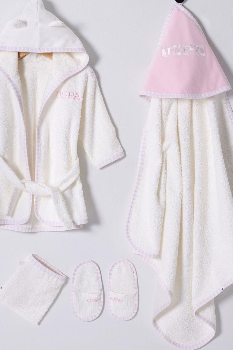 U.S. Polo Assn Kız Bebek Bornoz Set Ekru