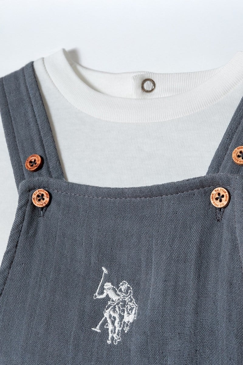 U.S. Polo Assn Erkek Bebek 2 li Salopet T-shirt Takım Gri