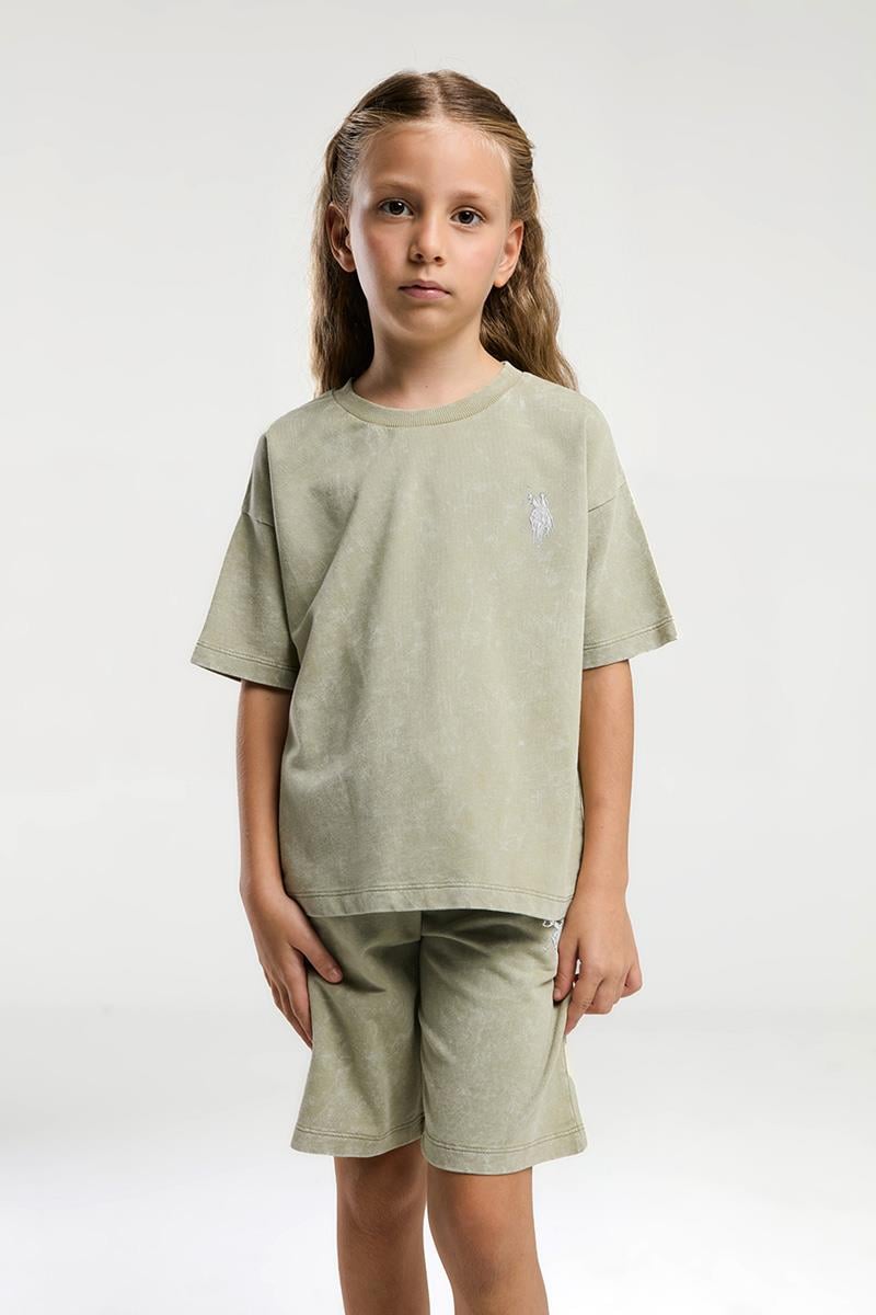 U.S. Polo Assn Kız Çocuk  2 li Bermuda T-şhirt Takım Çay Yeşili
