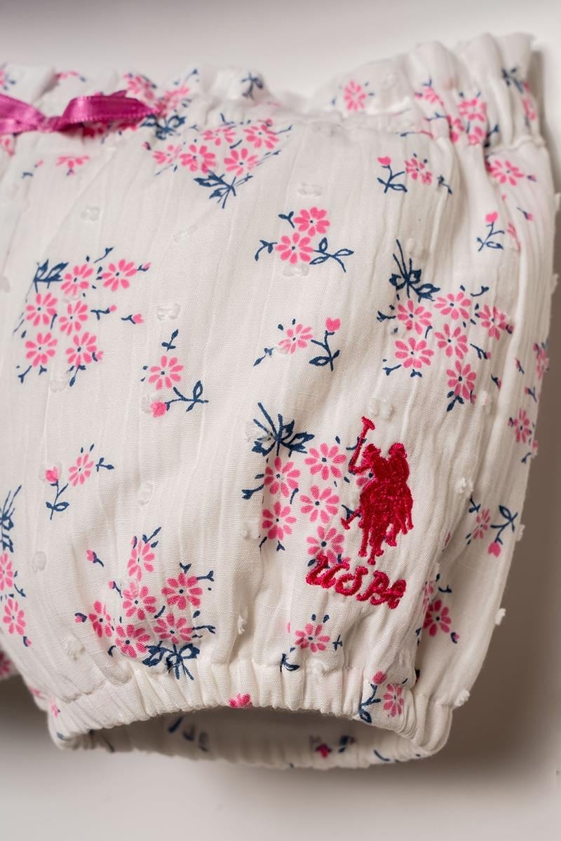 U.S. Polo Assn Kız Bebek  2 li Şort T-şhirt Takım Beyaz-Pembe