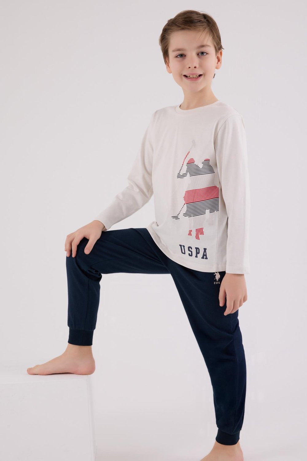 U.S. Polo Assn. Erkek Çocuk Uzun Kol Pijama Takım Taş