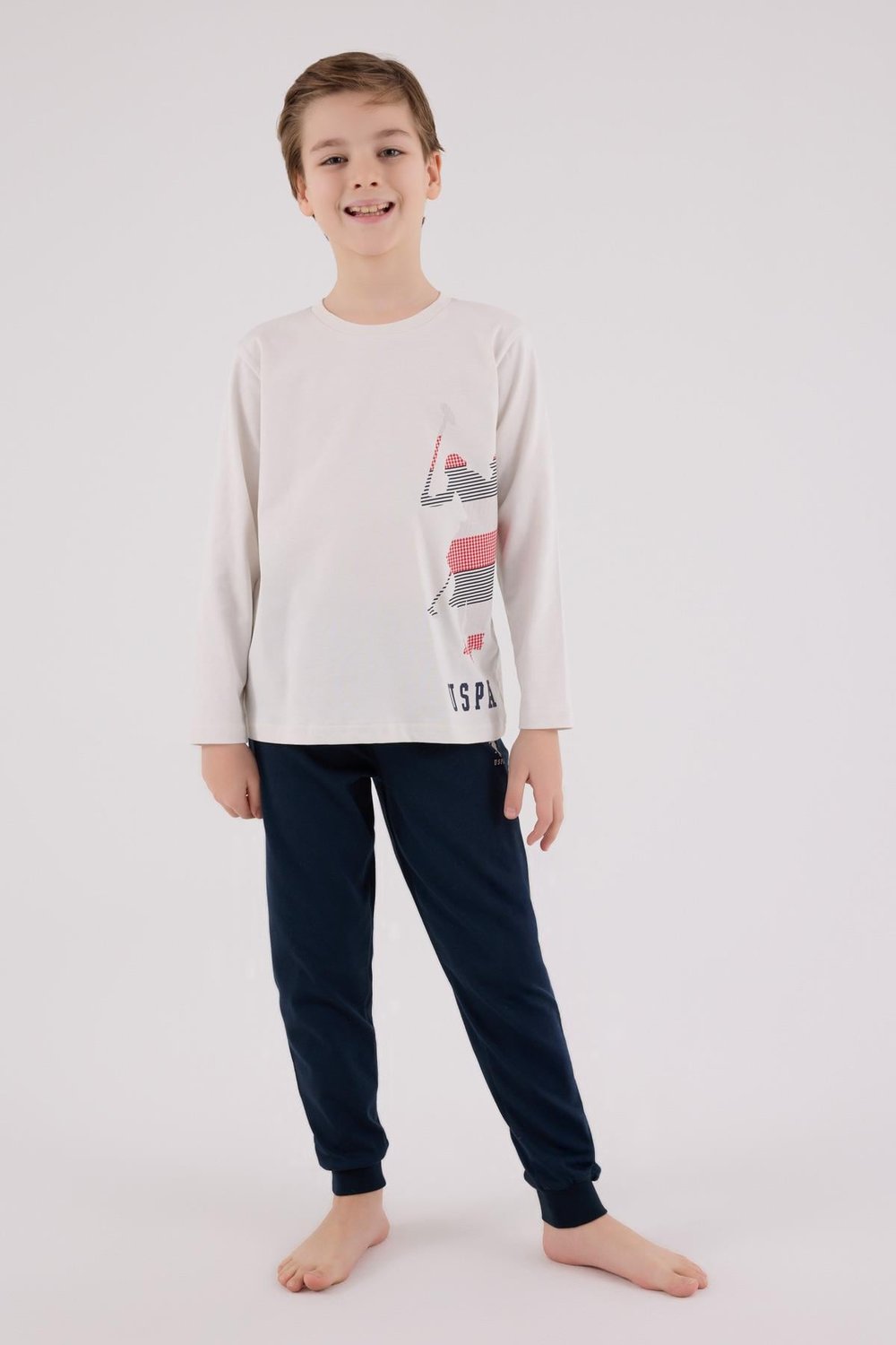 U.S. Polo Assn. Erkek Çocuk Uzun Kol Pijama Takım Taş