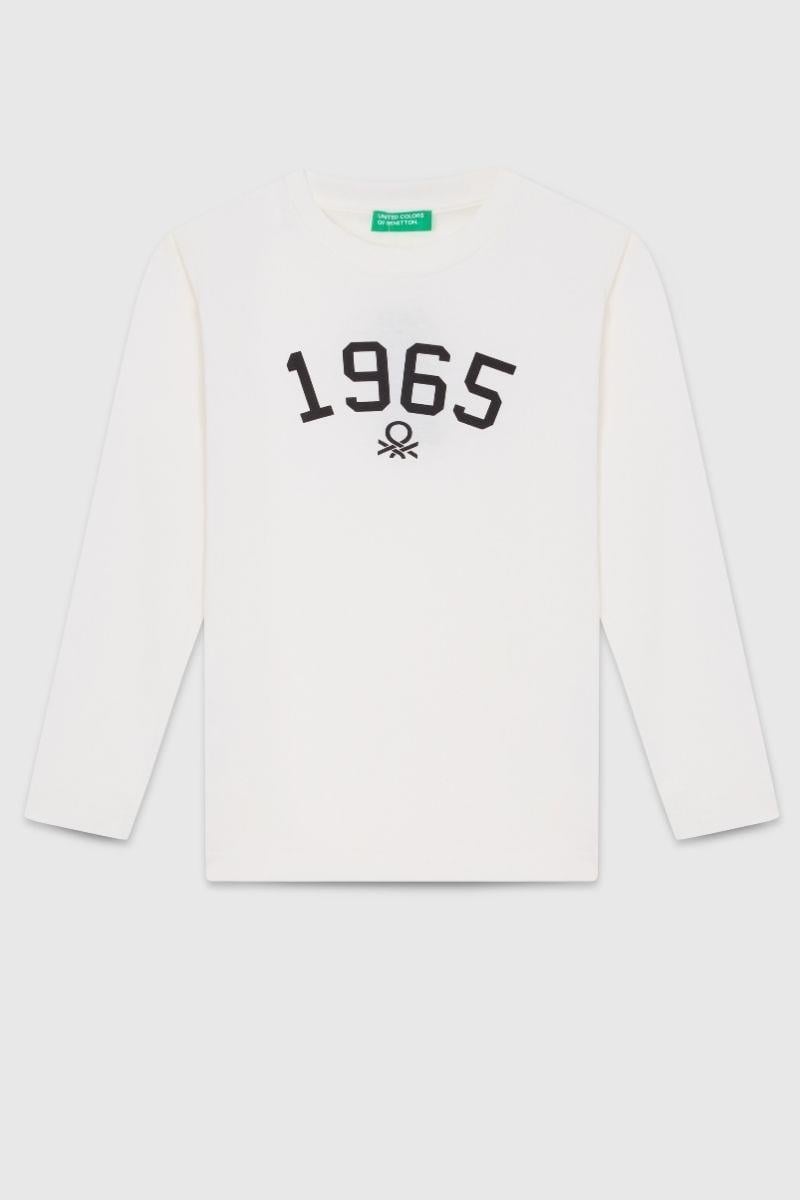United Colors of Benetton Erkek Çocuk BNT-B23339 Uzun Kol Tshirt Ekru