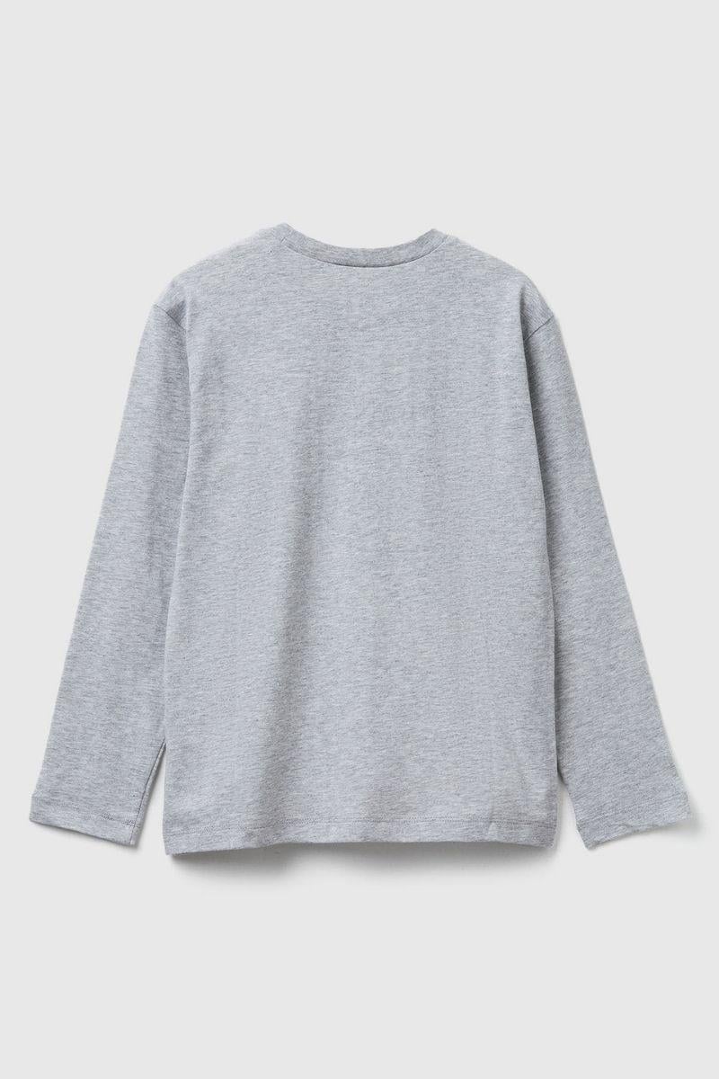 United Colors of Benetton Erkek Çocuk 3JERC10QO-25K  Uzun Kol Tshirt Gri Melanj