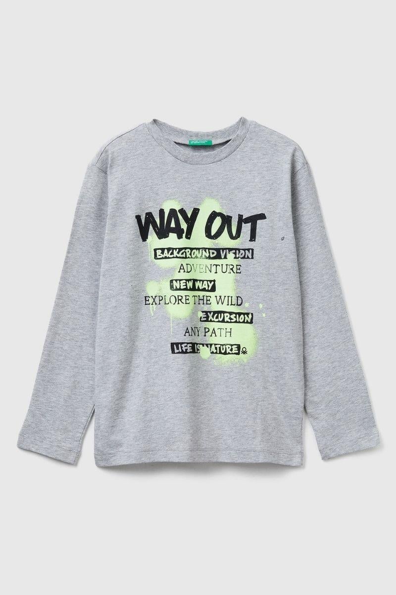 United Colors of Benetton Erkek Çocuk 3JERC10QO-25K  Uzun Kol Tshirt Gri Melanj