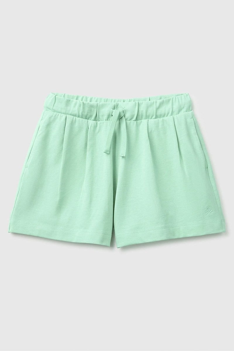 United Colors of Benetton Kız Çocuk Logo İşleme Detaylı Yan Cepli Bermuda Şort Yeşil 6-14 Yaş