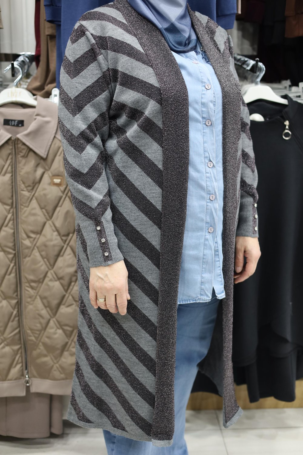 ara boy simli çizgili model hırka