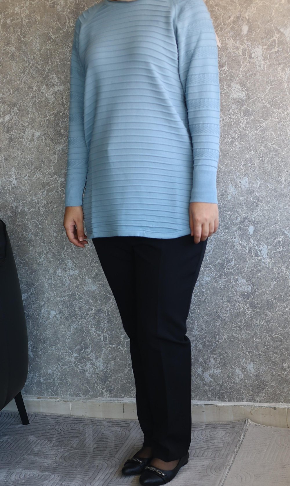 triko tunik taşlı mavi
