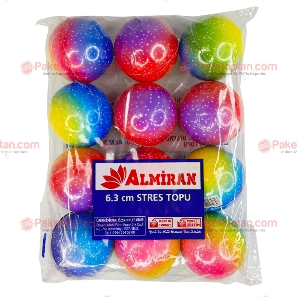 Almiran Stres Topu 6,3 Cm Gökkuşağı 12 li Paket