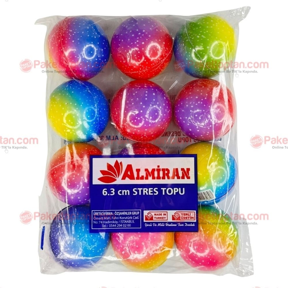 Almiran Stres Topu 6,3 Cm Gökkuşağı 12 li Paket