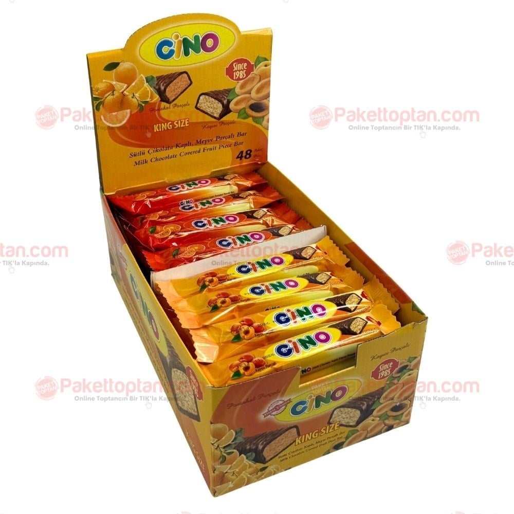 Cino King Size Meyve Parçalı Çikolata Kaplamalı Bar 35 Gr x48 li Paket