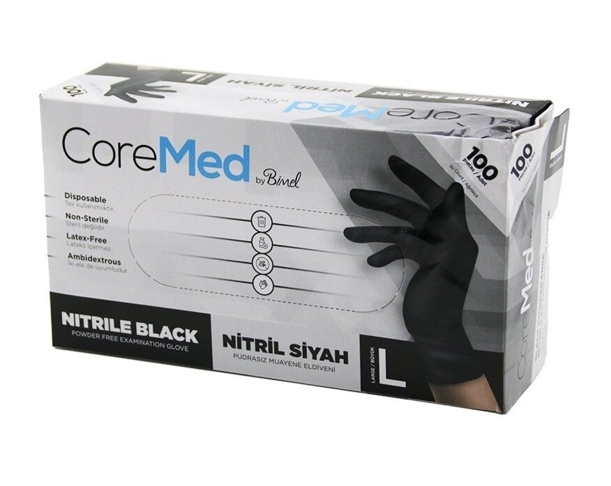 Core Med Siyah Nitril Eldiven Large 100 lü