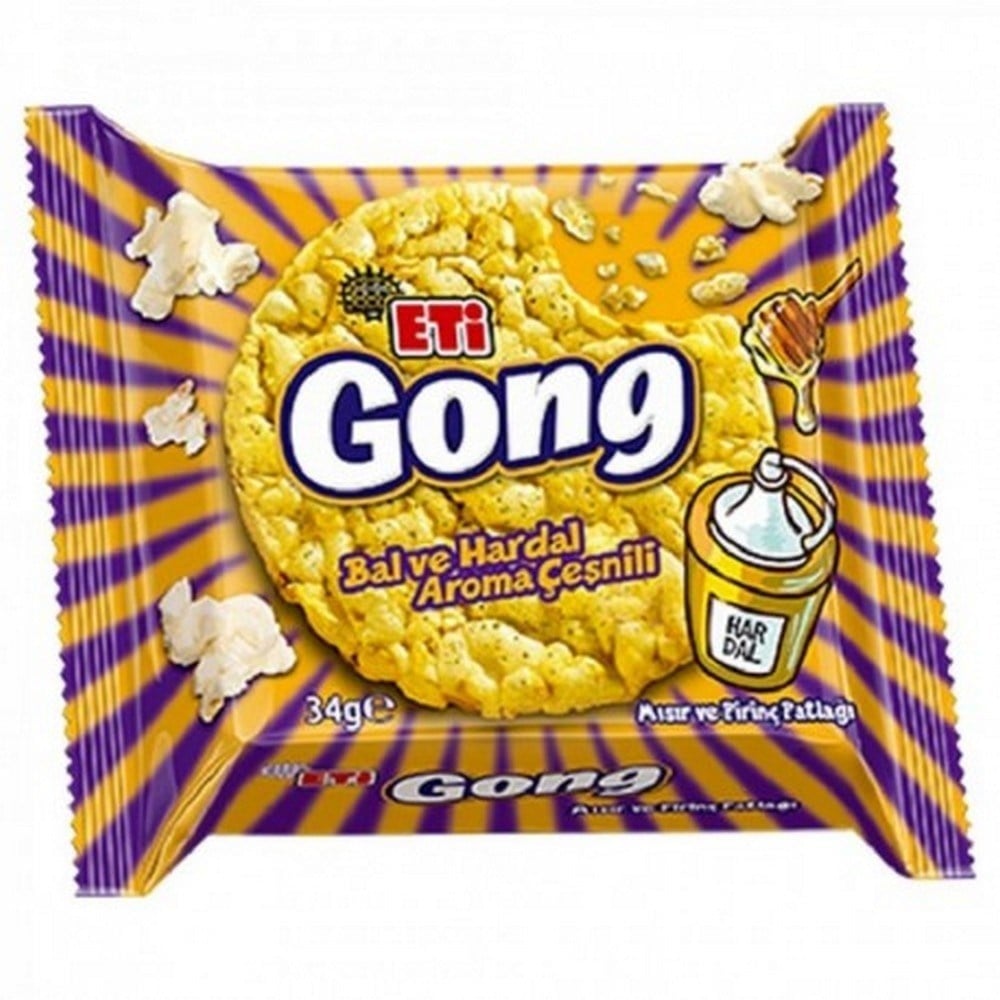 Eti Gong Bal ve Hardal Aroma Çeşnili 34 gr x18 li Koli
