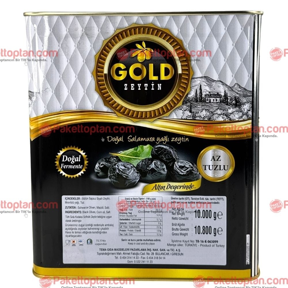 Gold Siyah Zeytin Yağlı 10 Kg Teneke 181-200 Kalibre